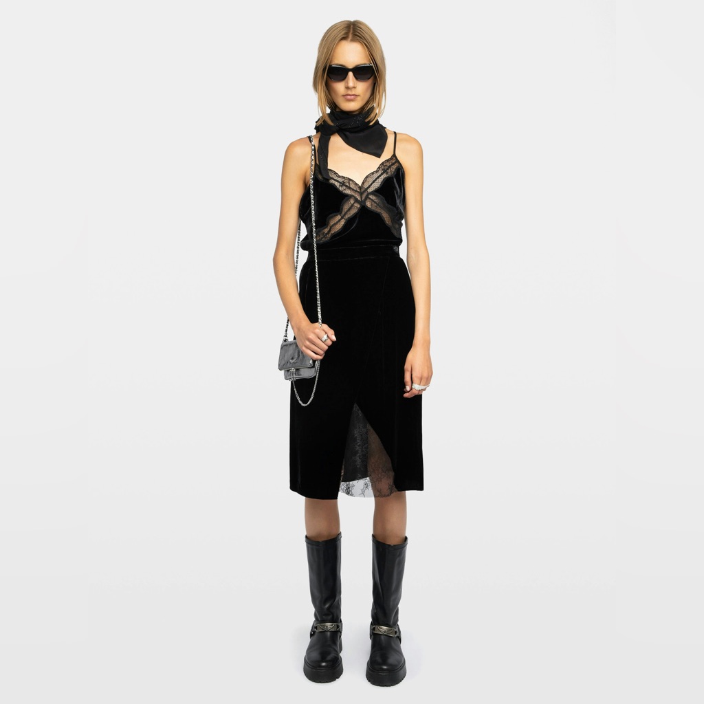Nwt Zadig & Voltaire Julen Lace Velvet Midi Skirt - Black